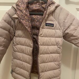 Patagonia Lavender and floral reversible puffer jacket